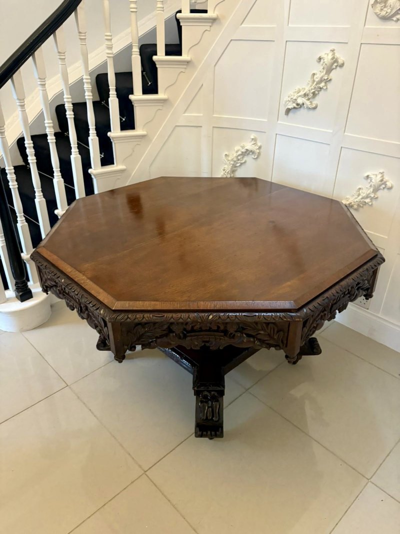 Superb Quality Large Antique Victorian Carved Oak Centre/Dining Table